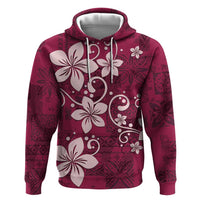 Plumeria Floral Tapa Pattern Ruby Pink Hoodie LT01 Pullover Hoodie Pink - Polynesian Pride