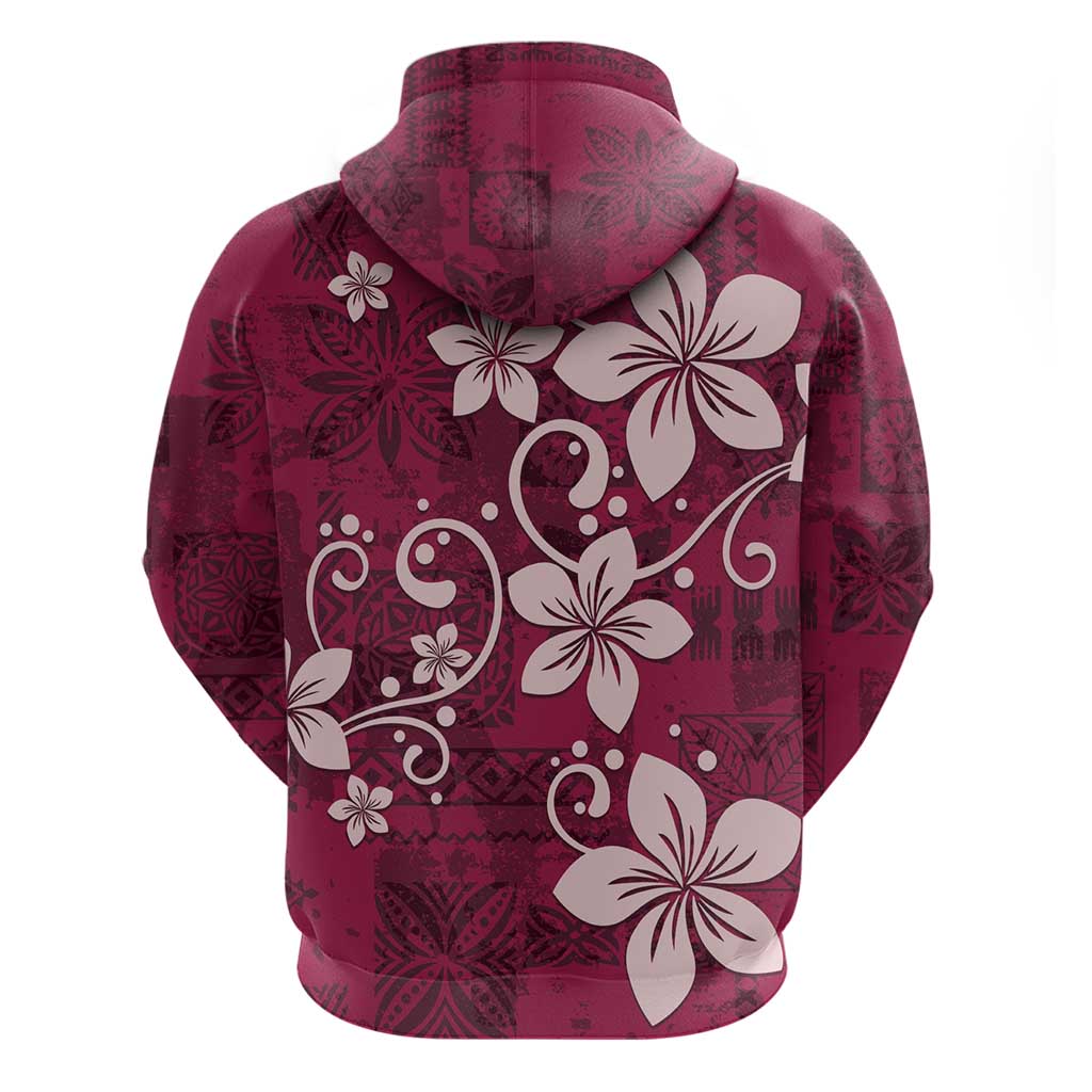 Plumeria Floral Tapa Pattern Ruby Pink Hoodie LT01 - Polynesian Pride