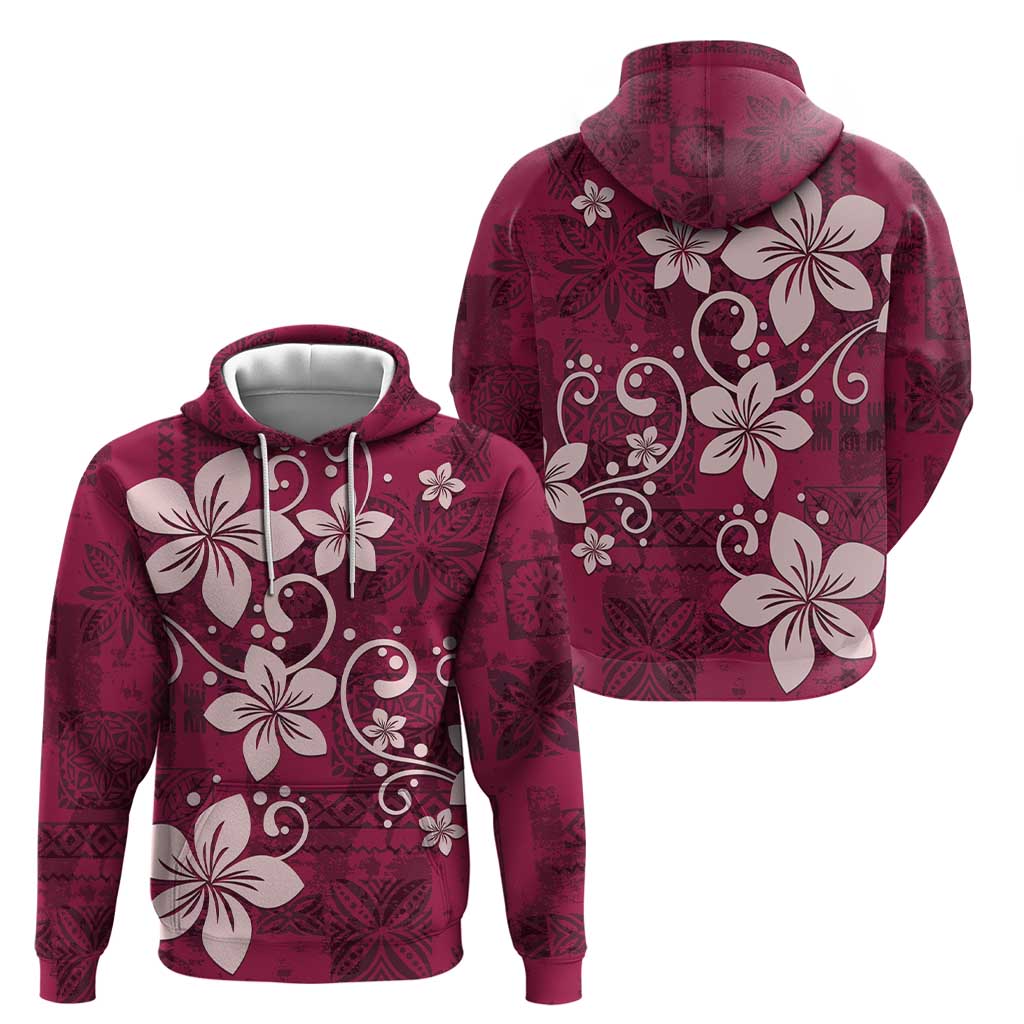 Plumeria Floral Tapa Pattern Ruby Pink Hoodie LT01 - Polynesian Pride
