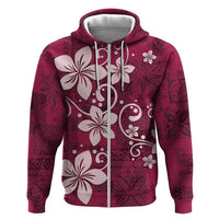 Plumeria Floral Tapa Pattern Ruby Pink Hoodie LT01 Zip Hoodie Pink - Polynesian Pride