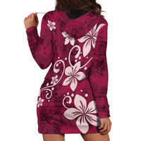 Plumeria Floral Tapa Pattern Ruby Pink Hoodie Dress LT01 - Polynesian Pride