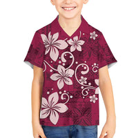Plumeria Floral Tapa Pattern Ruby Pink Kid Hawaiian Shirt