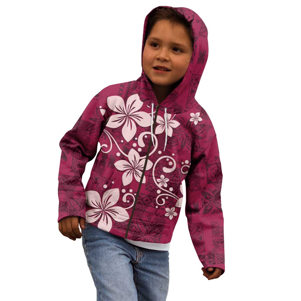 Plumeria Floral Tapa Pattern Ruby Pink Kid Hoodie