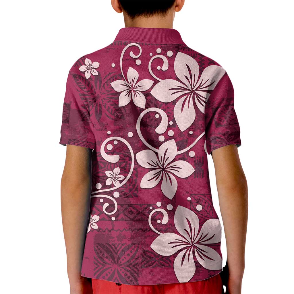 Plumeria Floral Tapa Pattern Ruby Pink Kid Polo Shirt