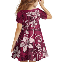 Plumeria Floral Tapa Pattern Ruby Pink Kid Short Sleeve Dress