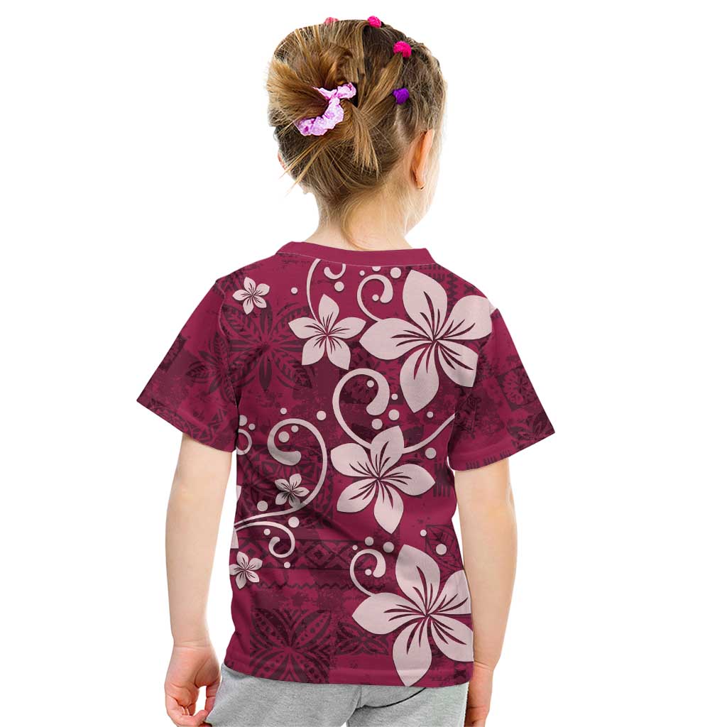 Plumeria Floral Tapa Pattern Ruby Pink Kid T Shirt