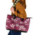 Plumeria Floral Tapa Pattern Ruby Pink Leather Tote Bag