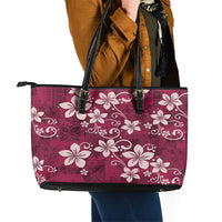 Plumeria Floral Tapa Pattern Ruby Pink Leather Tote Bag LT01 - Polynesian Pride