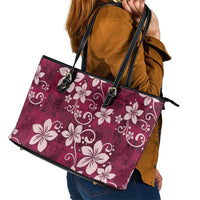 Plumeria Floral Tapa Pattern Ruby Pink Leather Tote Bag LT01 - Polynesian Pride