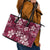 Plumeria Floral Tapa Pattern Ruby Pink Leather Tote Bag