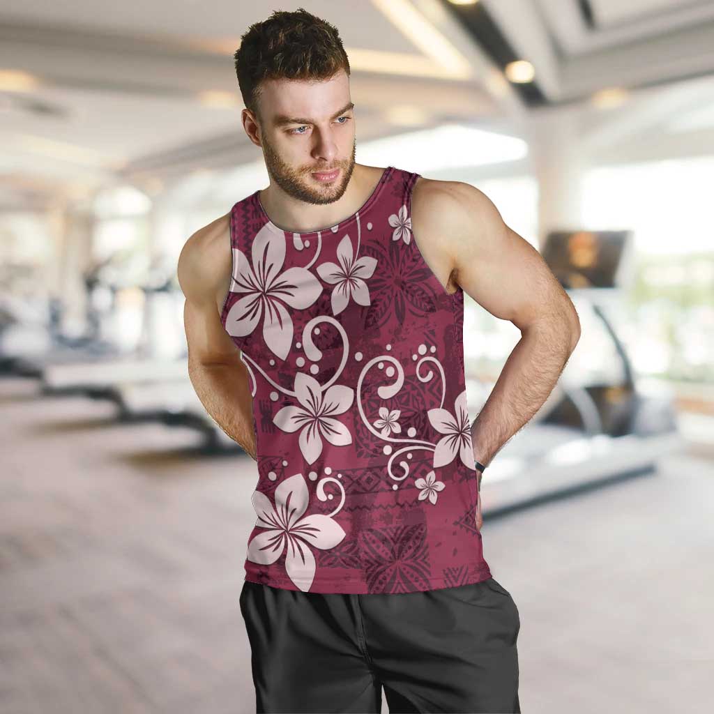 Plumeria Floral Tapa Pattern Ruby Pink Men Tank Top LT01 Pink - Polynesian Pride