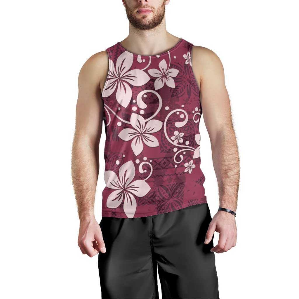 Plumeria Floral Tapa Pattern Ruby Pink Men Tank Top LT01 - Polynesian Pride