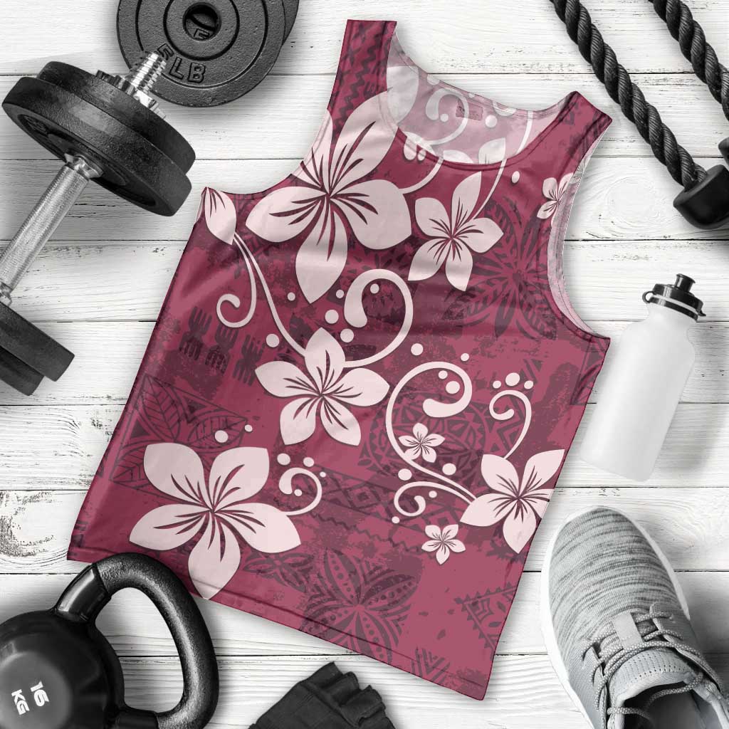 Plumeria Floral Tapa Pattern Ruby Pink Men Tank Top LT01 - Polynesian Pride