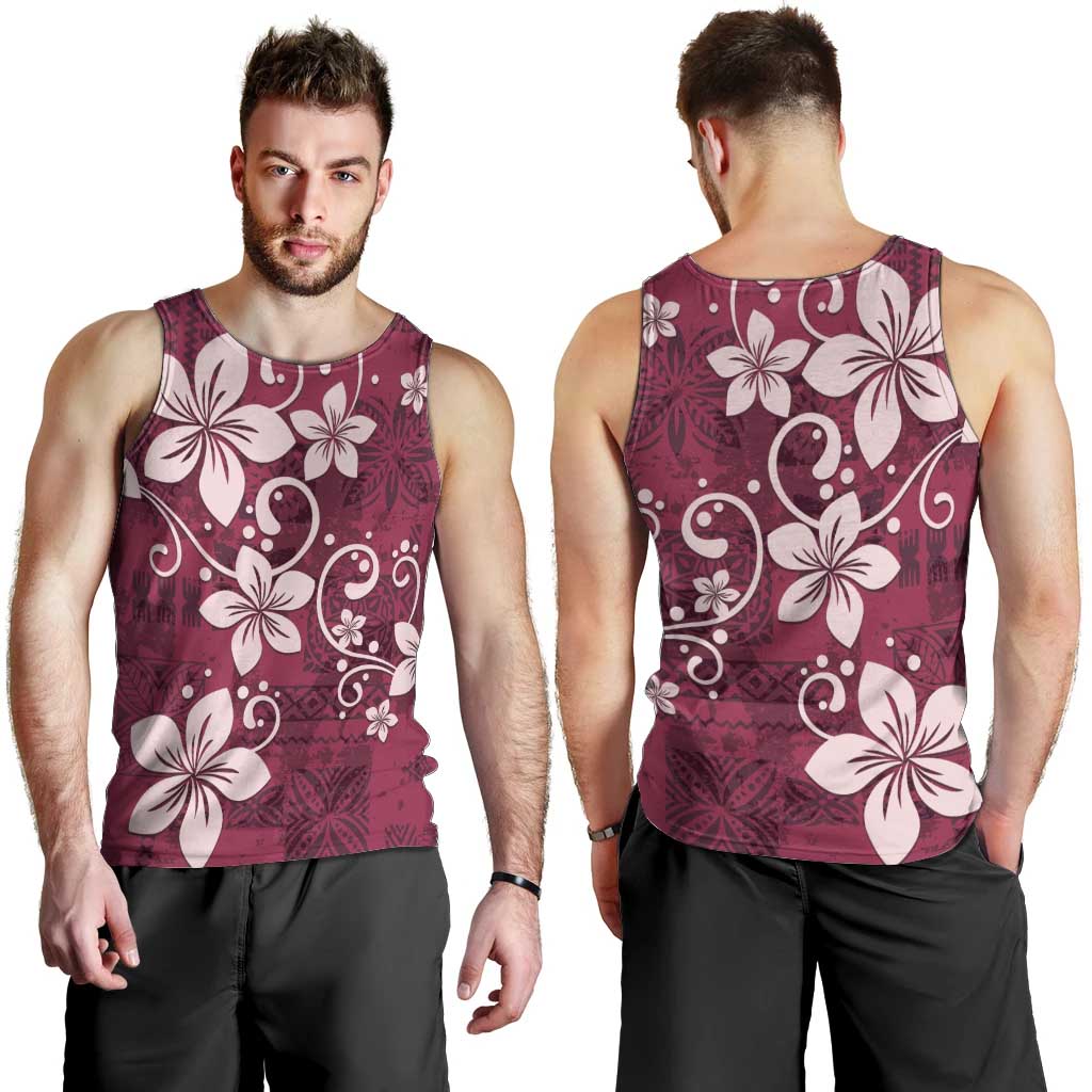 Plumeria Floral Tapa Pattern Ruby Pink Men Tank Top LT01 - Polynesian Pride