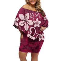 Plumeria Floral Tapa Pattern Ruby Pink Off Shoulder Short Dress LT01 Women Pink - Polynesian Pride