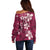 Plumeria Floral Tapa Pattern Ruby Pink Off Shoulder Sweater