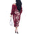 Plumeria Floral Tapa Pattern Ruby Pink Off The Shoulder Long Sleeve Dress