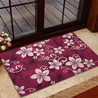 Plumeria Floral Tapa Pattern Ruby Pink Rubber Doormat LT01 - Polynesian Pride