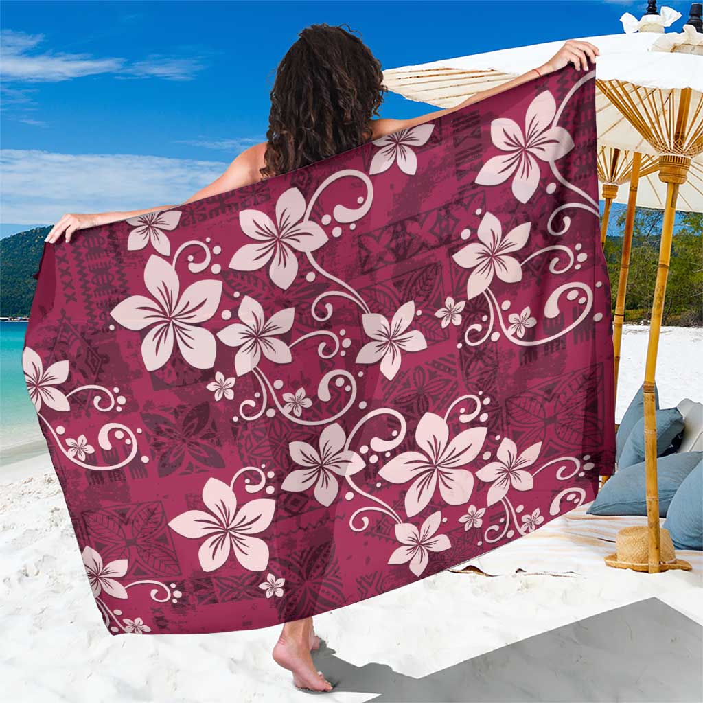 Plumeria Floral Tapa Pattern Ruby Pink Sarong