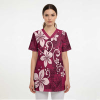 Plumeria Floral Tapa Pattern Ruby Pink Scrub Top LT01 - Polynesian Pride