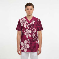 Plumeria Floral Tapa Pattern Ruby Pink Scrub Top LT01 - Polynesian Pride