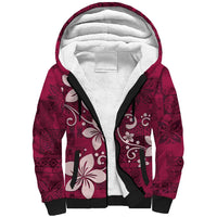 Plumeria Floral Tapa Pattern Ruby Pink Sherpa Hoodie LT01 Unisex Pink - Polynesian Pride