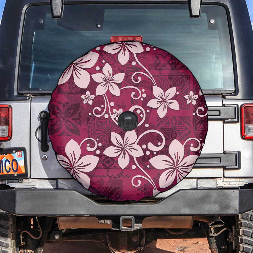 Plumeria Floral Tapa Pattern Ruby Pink Spare Tire Cover LT01 Pink - Polynesian Pride