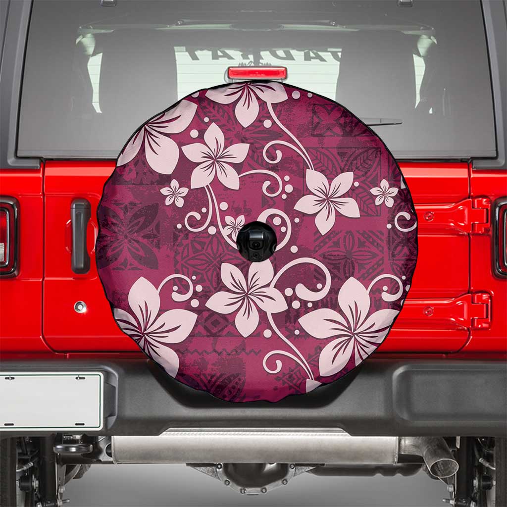 Plumeria Floral Tapa Pattern Ruby Pink Spare Tire Cover LT01 - Polynesian Pride