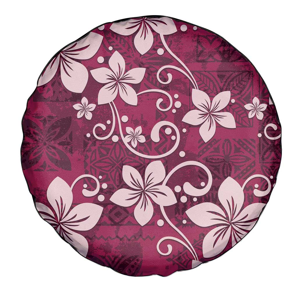 Plumeria Floral Tapa Pattern Ruby Pink Spare Tire Cover LT01 - Polynesian Pride