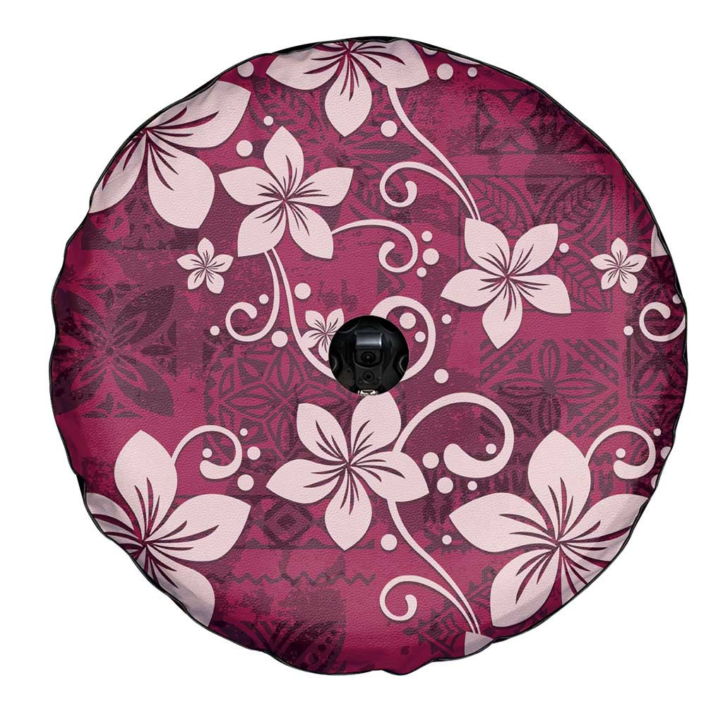 Plumeria Floral Tapa Pattern Ruby Pink Spare Tire Cover LT01 - Polynesian Pride