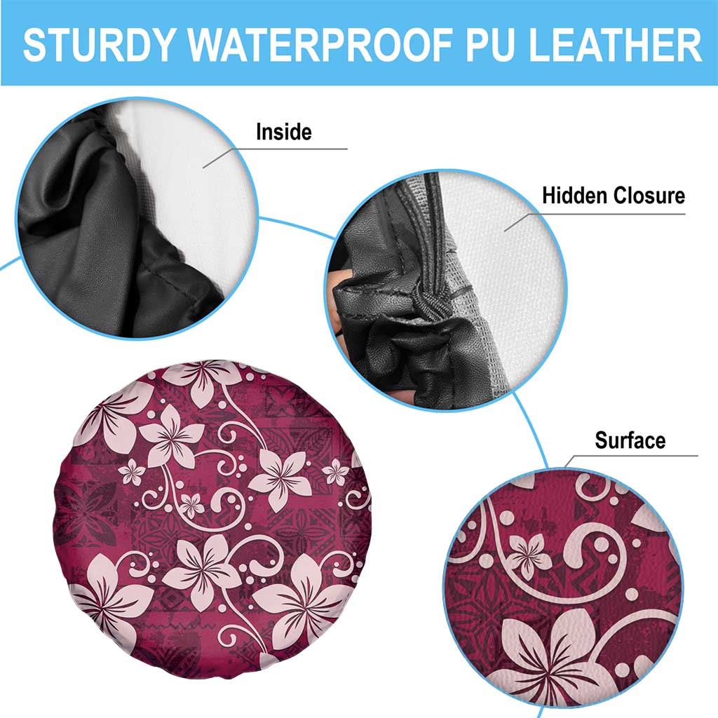 Plumeria Floral Tapa Pattern Ruby Pink Spare Tire Cover LT01 - Polynesian Pride