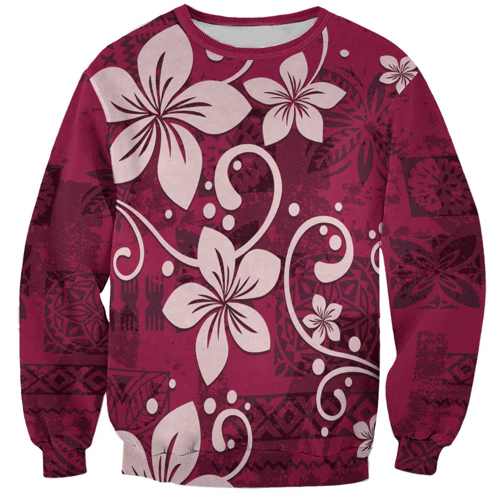 Plumeria Floral Tapa Pattern Ruby Pink Sweatshirt LT01 Unisex Pink - Polynesian Pride