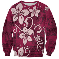 Plumeria Floral Tapa Pattern Ruby Pink Sweatshirt LT01 Unisex Pink - Polynesian Pride