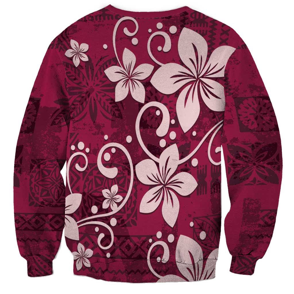 Plumeria Floral Tapa Pattern Ruby Pink Sweatshirt LT01 - Polynesian Pride