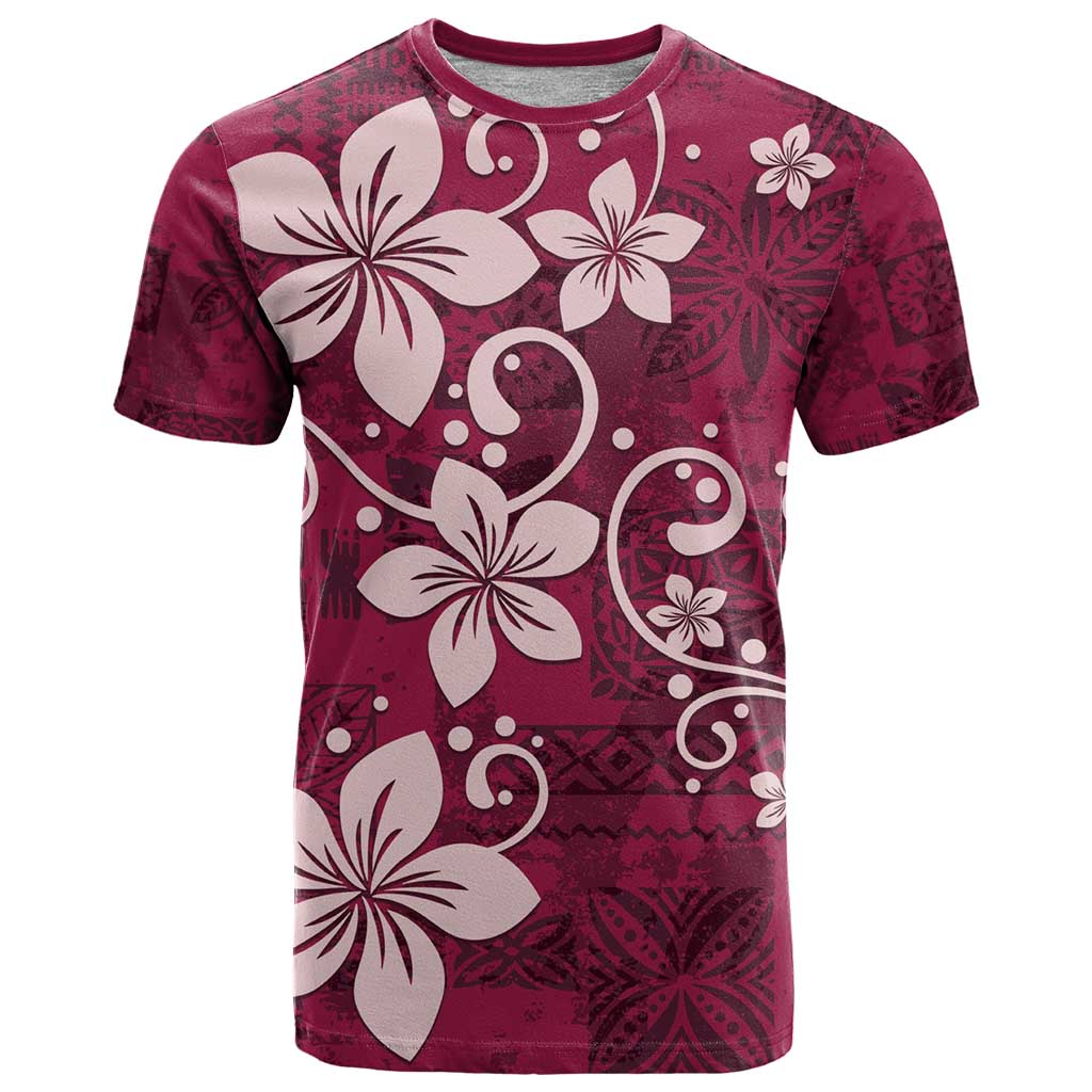 Plumeria Floral Tapa Pattern Ruby Pink T Shirt LT01 Pink - Polynesian Pride