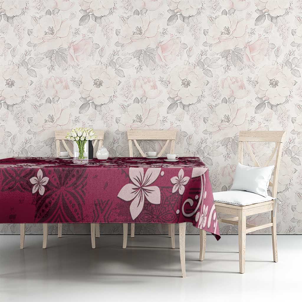 Plumeria Floral Tapa Pattern Ruby Pink Tablecloth LT01 - Polynesian Pride
