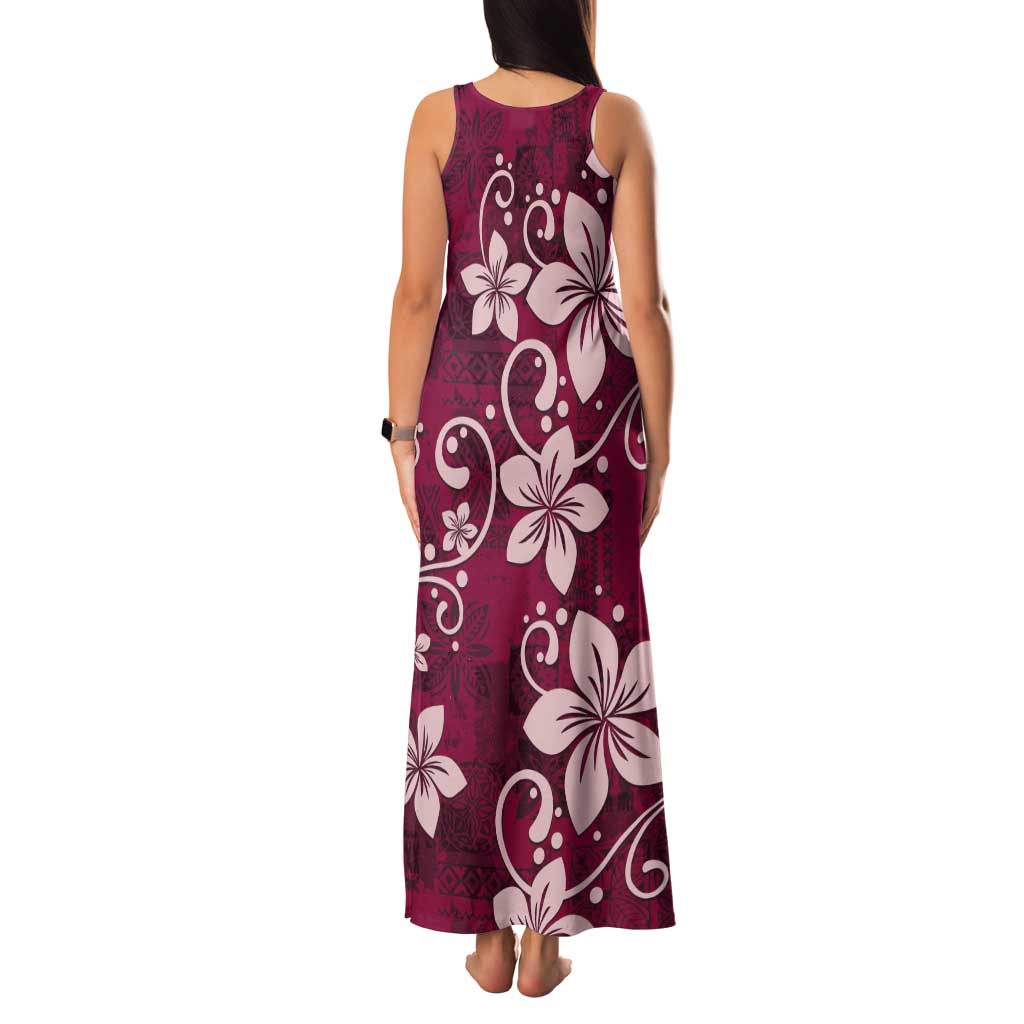 Plumeria Floral Tapa Pattern Ruby Pink Tank Maxi Dress LT01 - Polynesian Pride