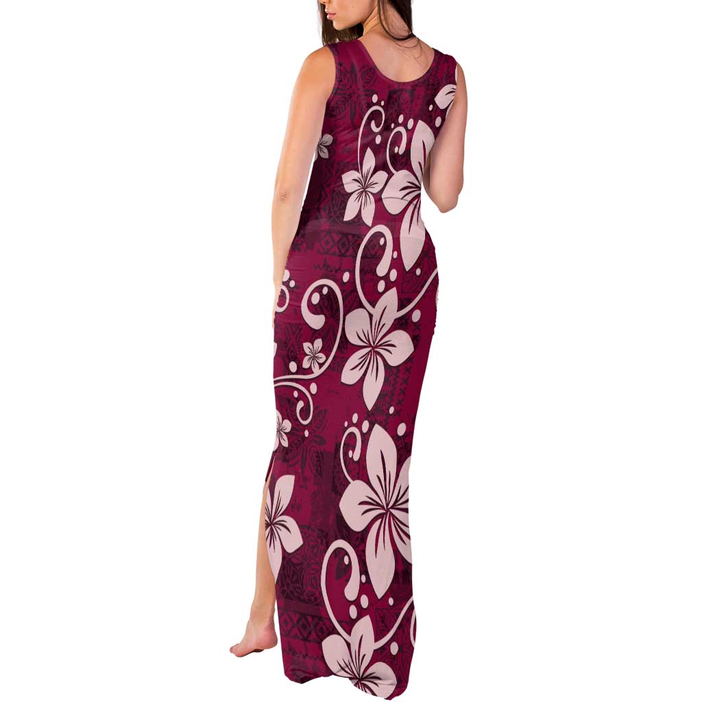 Plumeria Floral Tapa Pattern Ruby Pink Tank Maxi Dress LT01 - Polynesian Pride