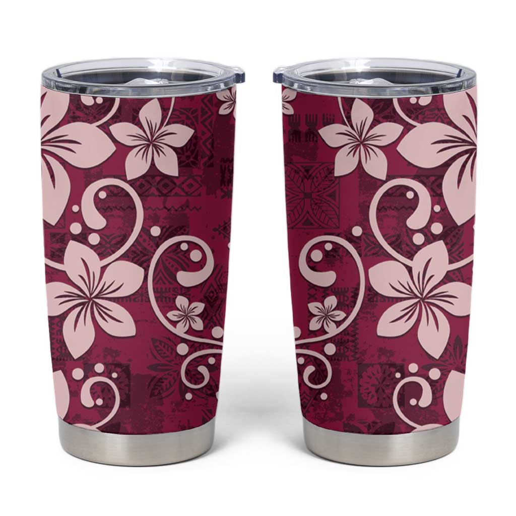 Plumeria Floral Tapa Pattern Ruby Pink Tumbler Cup LT01 Pink - Polynesian Pride