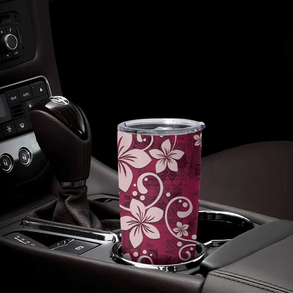 Plumeria Floral Tapa Pattern Ruby Pink Tumbler Cup LT01 - Polynesian Pride