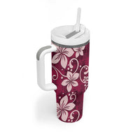 Plumeria Floral Tapa Pattern Ruby Pink Tumbler With Handle LT01 - Polynesian Pride