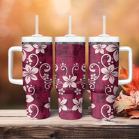 Plumeria Floral Tapa Pattern Ruby Pink Tumbler With Handle LT01 - Polynesian Pride