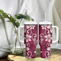 Plumeria Floral Tapa Pattern Ruby Pink Tumbler With Handle LT01 - Polynesian Pride