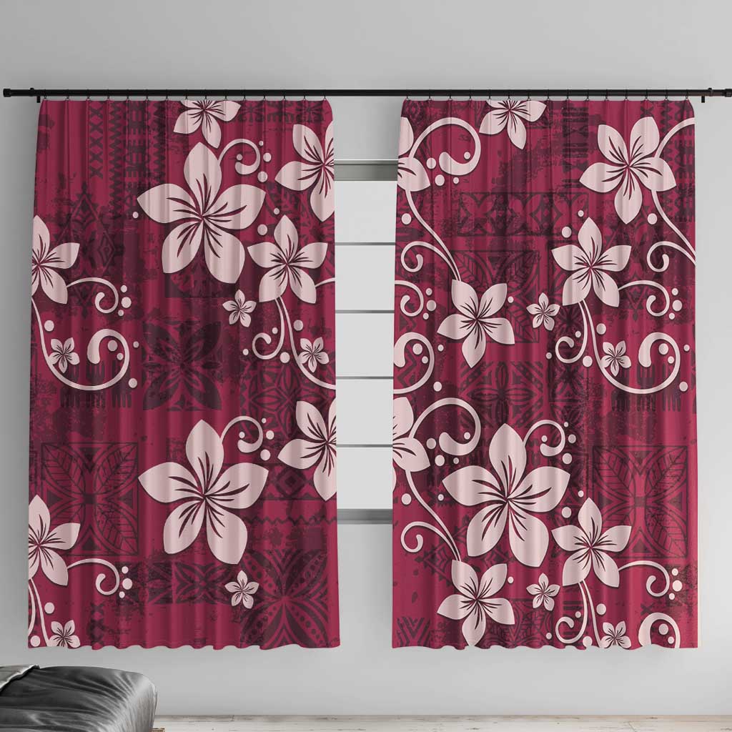 Plumeria Floral Tapa Pattern Ruby Pink Window Curtain LT01 With Hooks Pink - Polynesian Pride