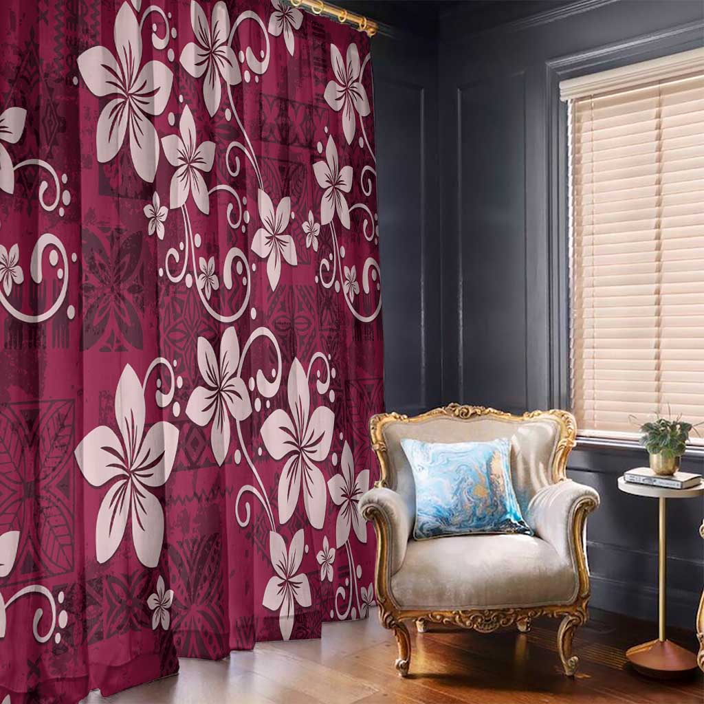 Plumeria Floral Tapa Pattern Ruby Pink Window Curtain LT01 - Polynesian Pride