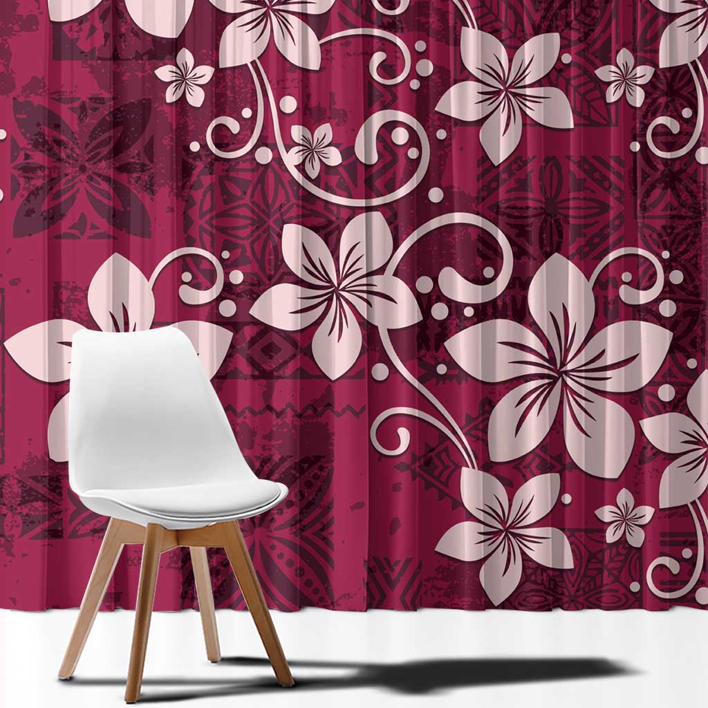 Plumeria Floral Tapa Pattern Ruby Pink Window Curtain LT01 - Polynesian Pride