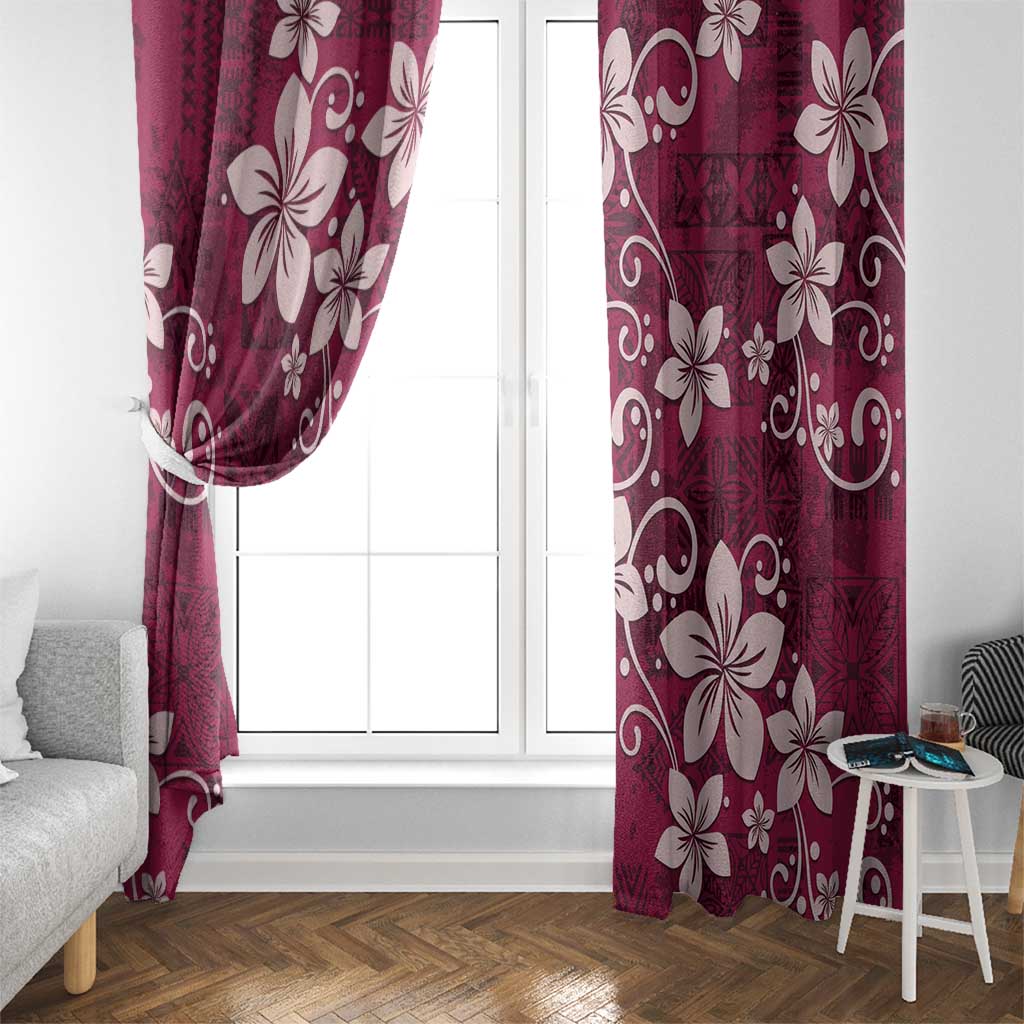 Plumeria Floral Tapa Pattern Ruby Pink Window Curtain LT01 - Polynesian Pride
