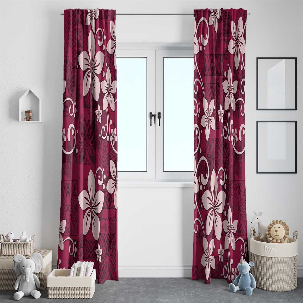 Plumeria Floral Tapa Pattern Ruby Pink Window Curtain LT01 - Polynesian Pride