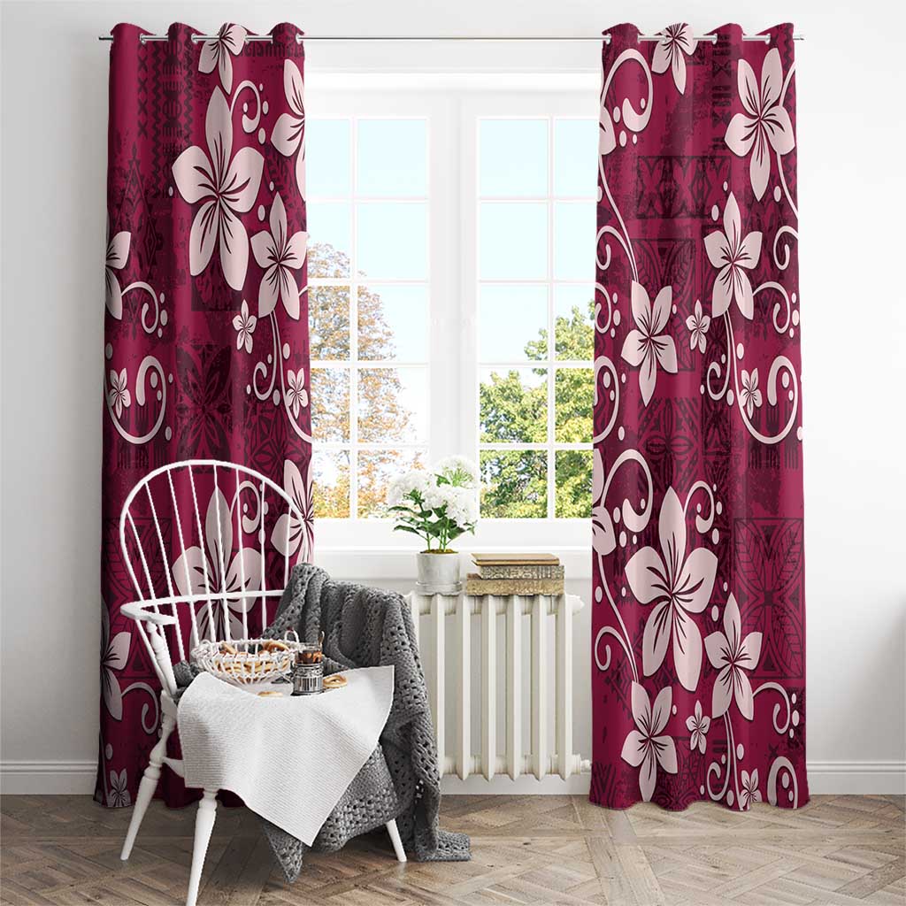 Plumeria Floral Tapa Pattern Ruby Pink Window Curtain LT01 - Polynesian Pride
