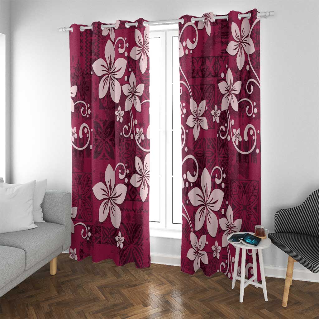 Plumeria Floral Tapa Pattern Ruby Pink Window Curtain LT01 With Grommets Pink - Polynesian Pride